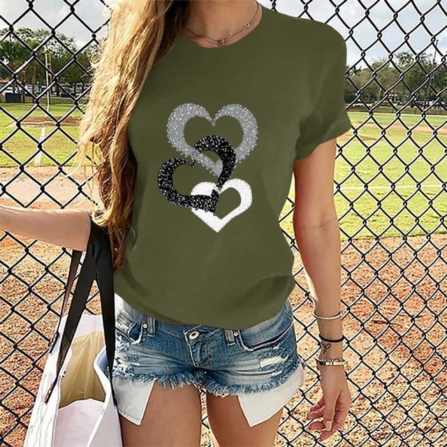 Fiudx Ofertas Flash Artículos En Oferta Moda Mujer Casual Cuello Redondo Impresión Blusa Manga Corta Camiseta Verano Tops