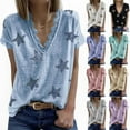 thumbnail image 2 of Haute Edition Women's Star Printed V-Neck Lace Trim Tee, 2 of 2