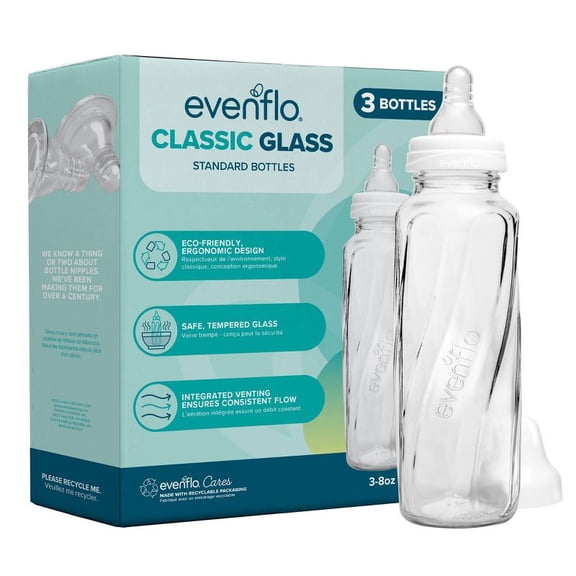 Classic Glass Baby Bottles 8oz 3 Pack, Slow Flow Nipple Infant Feeding Bottles, BPA Free Latex Free Silicone Nipple, Phthalate Free Glass Bottles for Newborns