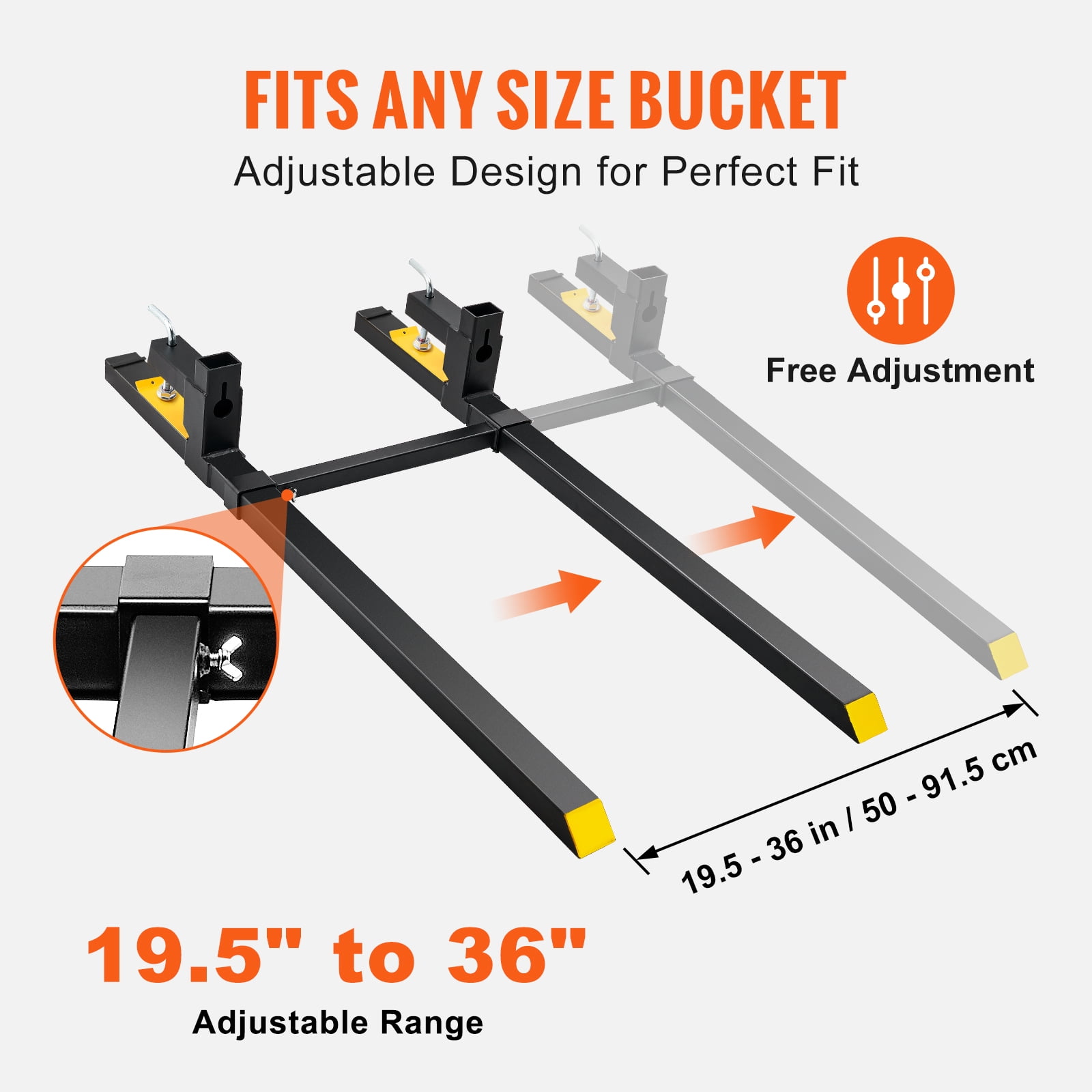 KFFKFF 60" Clamp on Pallet Forks 2000lbs Tractor Forks Adjustable Bucket Forks