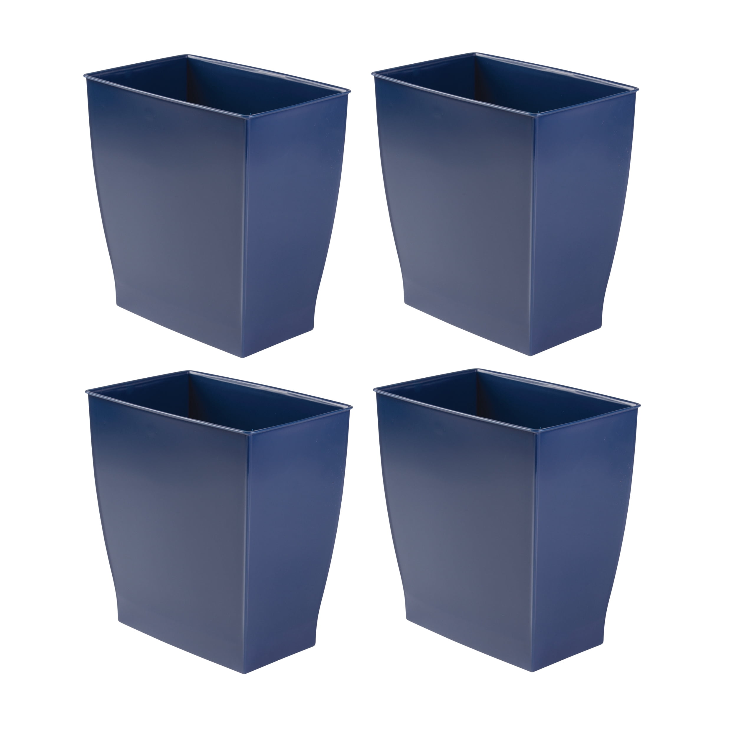 iDesign Plastic Bathroom Vanity Trash Can, 2.5 Gallon/9.5L. Modern Garbage Can for Bedroom, Office, 4-Pack, Navy