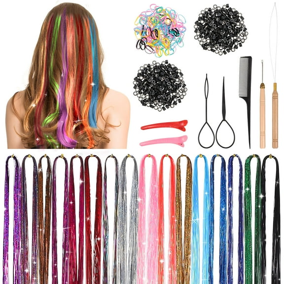 GAXIRE 1 Set Hair Tinsel Tool Kit Color Glitter Hair Strands For Braids Temporary Versatile Extensions Occasions