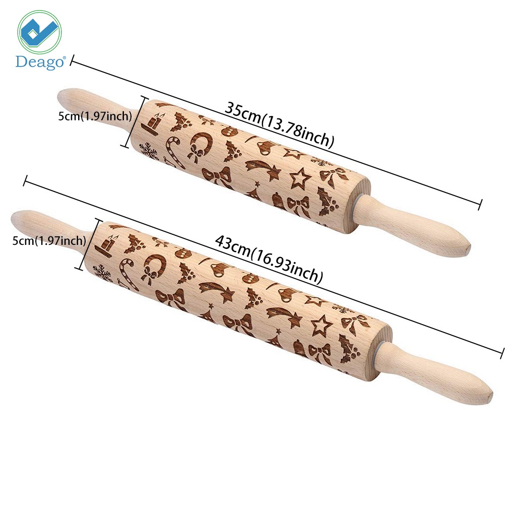Deago 17" 3D Christmas Wooden Rolling Pin Embossing Roller Pins with Christmas Pattern for Cookies Cake Baking Kitchen Tool - image 2 of 8