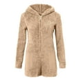 thumbnail image 5 of Shadoumai Womens Warm Fuzzy Fleece Sherpa Hooded Romper Short Playsuit Jumpsuit Cute Bear Onesie Sleepwear Plus Size Rompers, 5 of 6