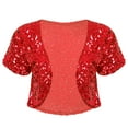 thumbnail image 5 of YEAHDOR Womens Shiny Sequin Cropped Jacket Coat Short Sleeve Glittery Cardigan Outerwear Red One Size, 5 of 7