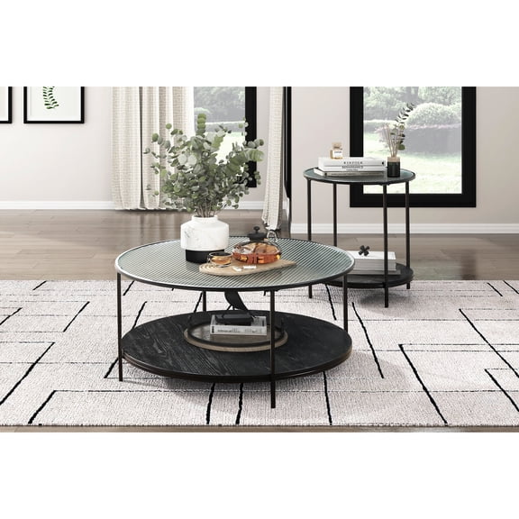 Linear Design Contrast / Coffee & End Table Use / 2pc Round Table Set
