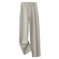 thumbnail image 3 of Women's High Waisted Elastic Waistband Pocket Pants Trousers Slacks, Stretchy Soft Lounge Casual Daily Home Wear Travel Essentials for Women | Aestivo,Beige L, 3 of 7