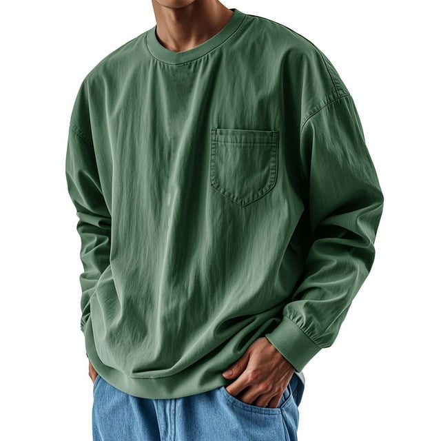 ylioge T-Shirts Grande Taille pour Hommes avec Poche Manches Longues Grande Taille P-4X T-Shirts Décontractés Chandail Col Rond Basique Chandails en Molleton Tops
