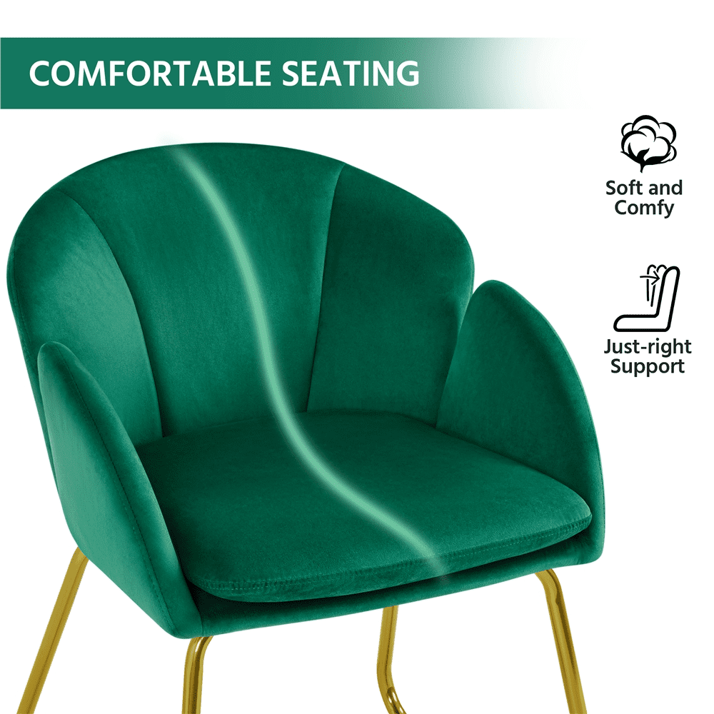 Alden Design 2PCS Velvet Dining Chair with Golden Metal Legs for Living Room/Bedroom/Kitchen, Green