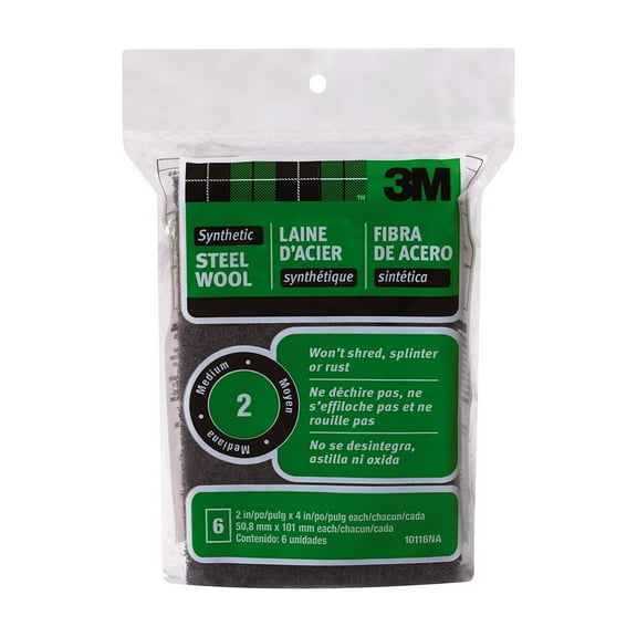 3M Synthetic Wool Scrubbing Pad - Medium, Synthetic Wool Padding - 6 Pack