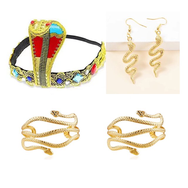 Tocado de cobra egipcia para Halloween, accesorios para disfraces egipcios para mujer, diadema con cuentas doradas, accesorios para el cabello con lentejuelas de faraón