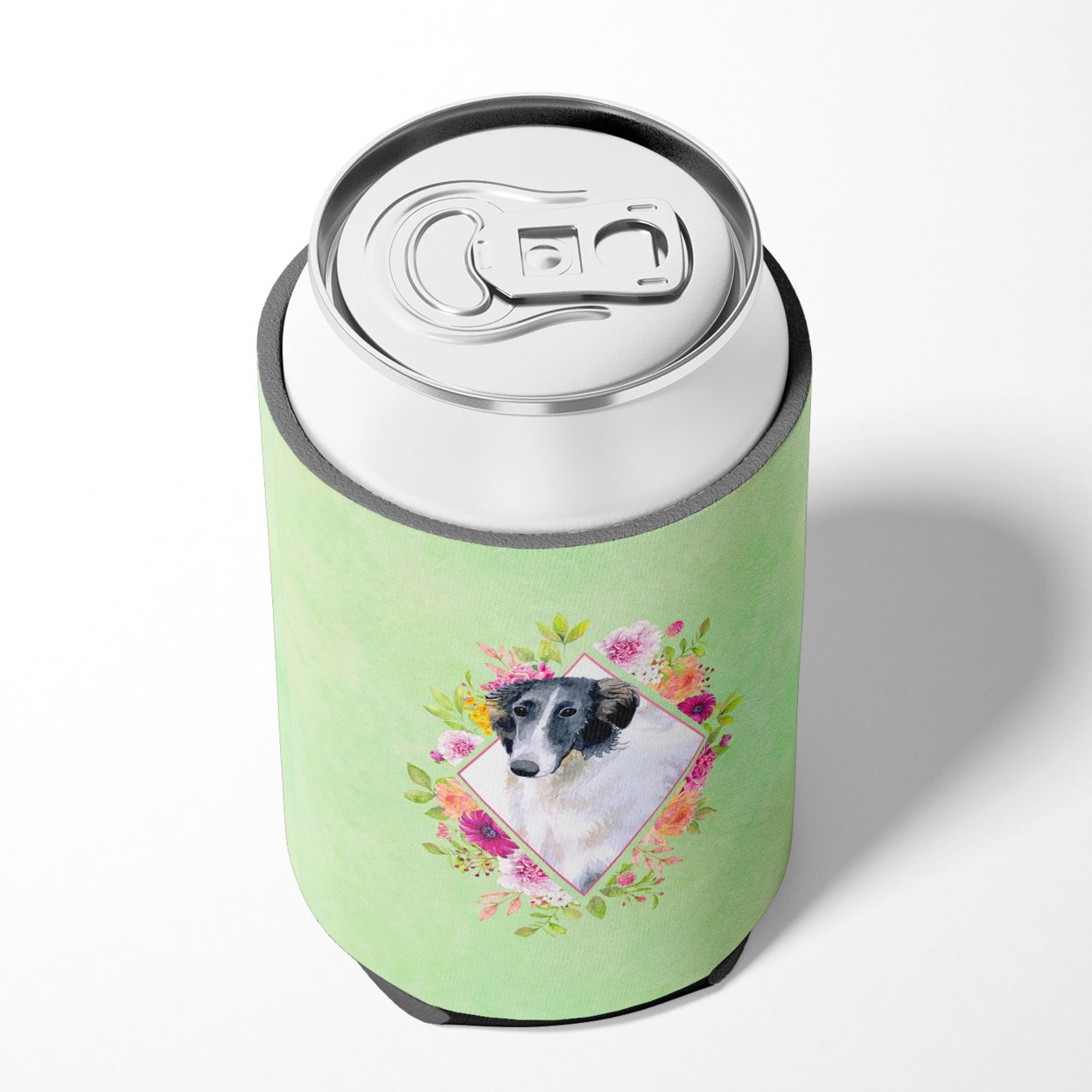 Carolines Treasures CK4282CC Borzoi Green Flowers Can or Bottle Hugger Can Hugger multicolor