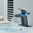 thumbnail image 3 of HLONK LED Bathroom Sink Faucet Waterfall Open Glass Spout Bathroom Faucets Single Handle 3 Colors Changing RV Vanity Faucets for Sinks 1 Hole with Pop Up Drain and Water Supply Hoses  Mat, 3 of 12