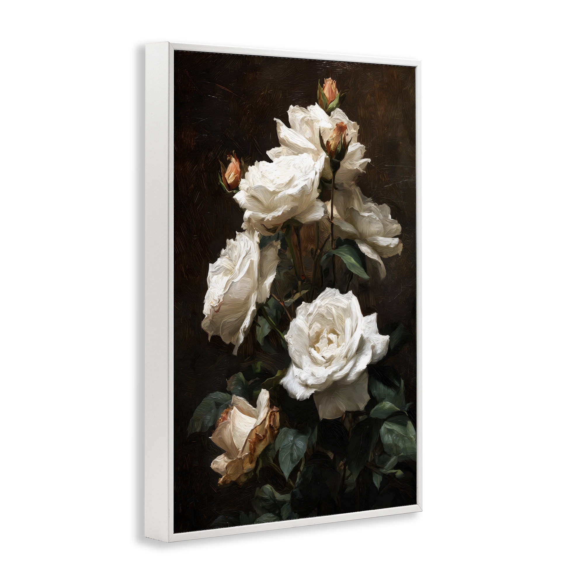 Stupell Industries Tower of White Roses White Framed Giclee Art, design by Petal Prints Design