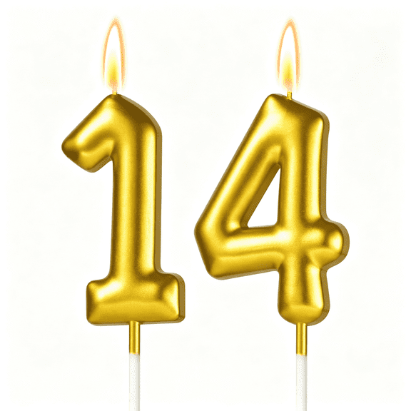 OQRKI Gold 14 Candles for Cake,2.36In 14Th Birthday Candles for 14Th Birthday Decor for Boys Gilrs 14 Birthday Celebrations,Number 14 Candle Number Candles for Birthday Cakes