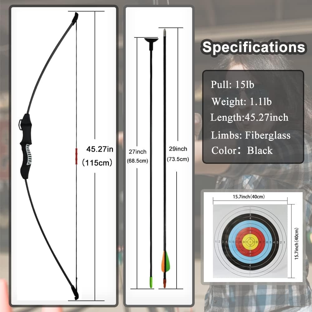 Piaoyu Youth Fiberglass Bow and Arrow Set for Kids, Compound Bow with Resin Quiver and Metal Arrows