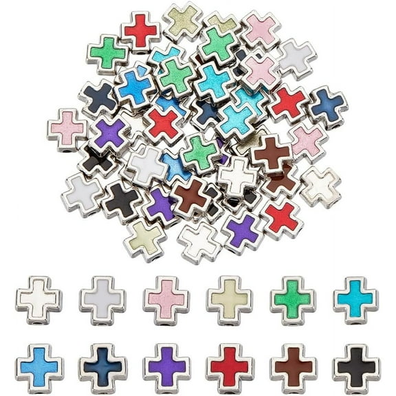 72Pcs 12 Colors Cross Spacer Beads 8mm Metal Crucifix Cross Holy Beads Small Craft Beads Cross Loose Beads for DIY Bracelet Necklace Jewelry Making Hole: 1.7mm