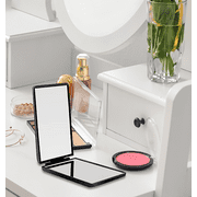 Impressions Vanity Slayssentials Bifold Compact Mirror with 1x and 2x Magnifying Glass, Portable Makeup Mirror (Black)