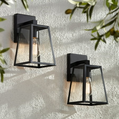 John Timberland Modern Rustic Outdoor Wall Lights Fixtures Set of 2 Tapering Black 10 3/4 Glass for Exterior House Porch Patio