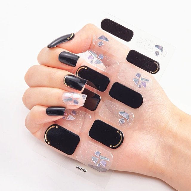 Envoltura de uñas de Gel semicurado UV de 16 puntas, pegatina de envoltura de uñas de Color puro 5D, pegatina de Gel de lámpara UV de cubierta completa
