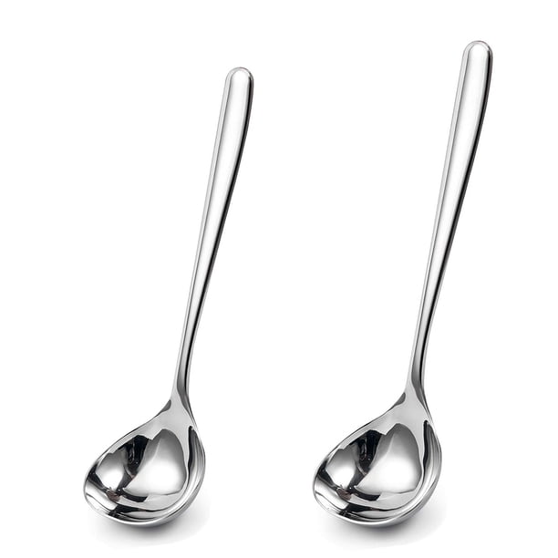 Toystoory Cuchara de sopa con mango largo, resistente y duradera, resistente al calor, fácil de limpiar, 2 pack/lote Mostrada