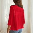 thumbnail image 7 of Htigea Women's 3/4 Sleeve Open Front Cardigan Casual Loose Lightweight Cardigans with Pockets Red M, 7 of 7