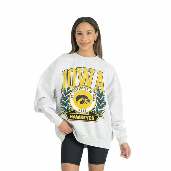 Women's Gameday Couture Gray Iowa Hawkeyes Premium Fleece Drop Shoulder Oversized Pullover Sweatshirt