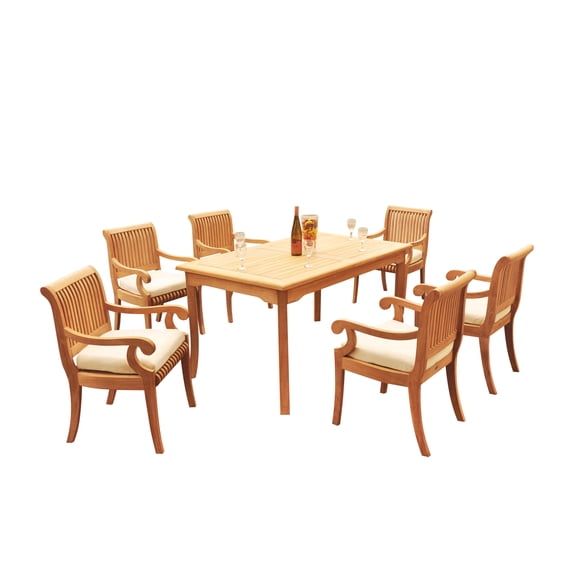 7-Piece Teak Dining Set: 60" Rectangle Table   6 Giva Arm Chairs