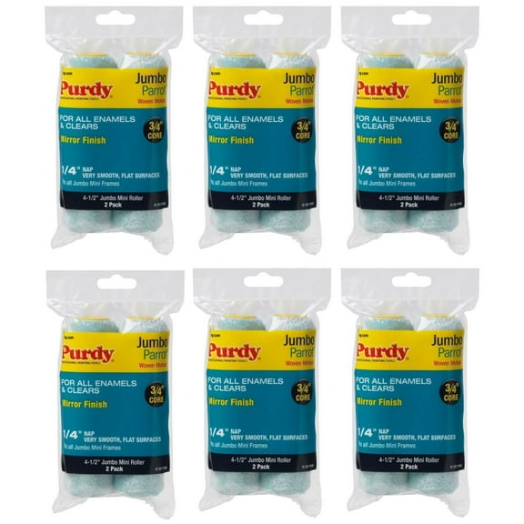 Genuine Purdy 6 Sets of Parrot Jumbo Mini 4-1/2" x 1/4" Nap 2 Pack Roller Covers 140624040-6PK