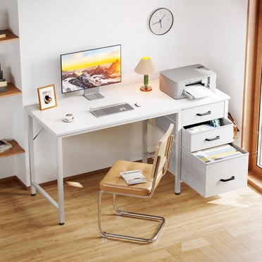 Casacomoda 48 Inch Computer Desk with Fabric Drawers & File Cabinet, Home Office Desk for small space, Vanity Desk for Bedroom, White