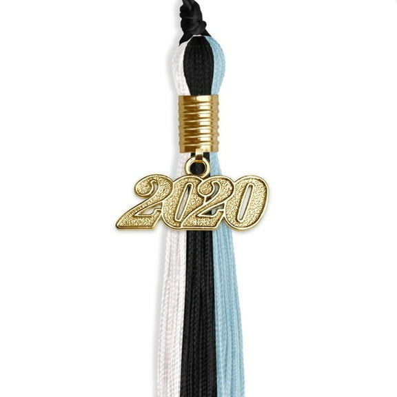 Black/Light Blue/White Graduation Tassel with Gold Date Drop