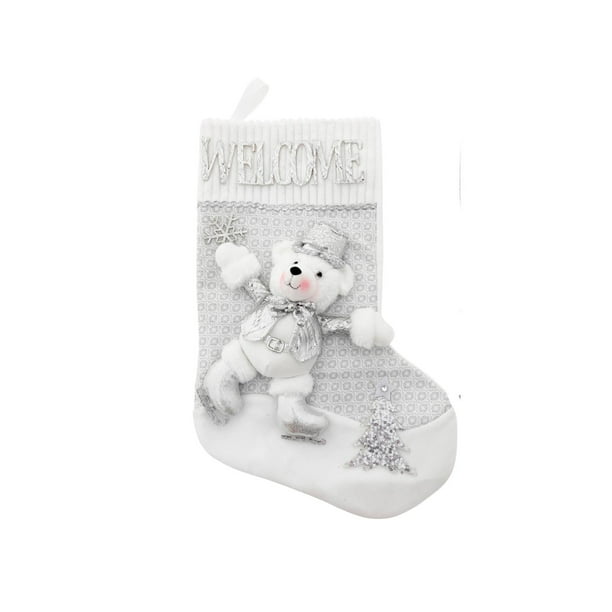 Botas Navideñas De Oso Polar Decoración Calcetín Colgante plateado