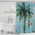 thumbnail image 2 of Coastal Blue Green Shower Curtain Set - Standard 72" x 72" Washable Bathtub Curtain with 12 Hooks, Ocean Beach Tropical Plant Starfish Waterproof Fabric Stall Shower Curtains for Bathroom Décor, 2 of 6