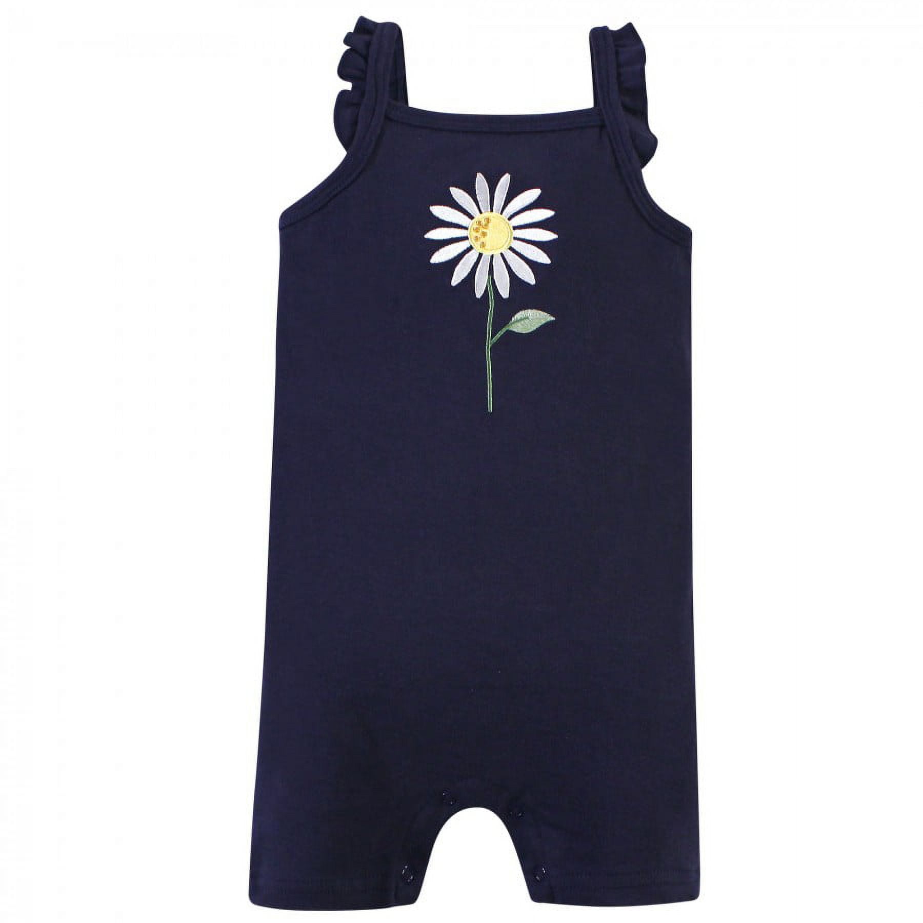 Hudson Baby Infant Girl Cotton Rompers 3pk, Daisy, 0-3 Months