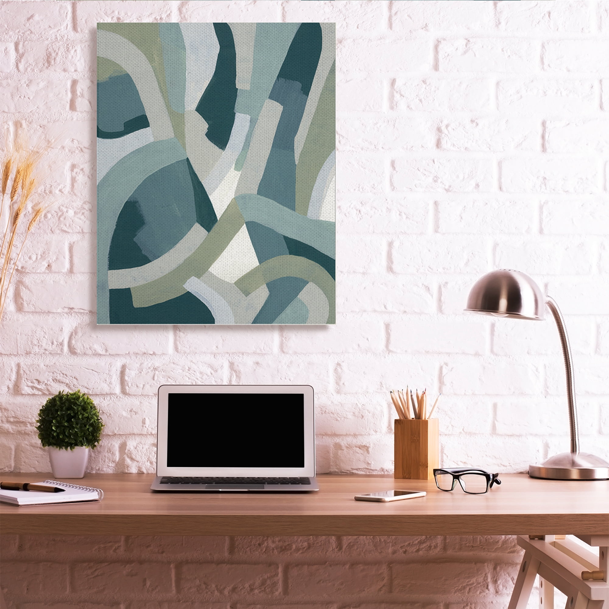 Stupell Industries Layered Curved Shapes Abstract Green Limestone Canvas Wall Art, 36 x 48, Design by June Erica Vess