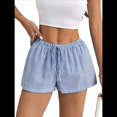 thumbnail image 3 of Pantalones Cortos Tipo Bóxer de Verano con Cintura Elástica, Cordón Ajustable y Estampado de Rayas para Mujer Azul L, 3 of 10
