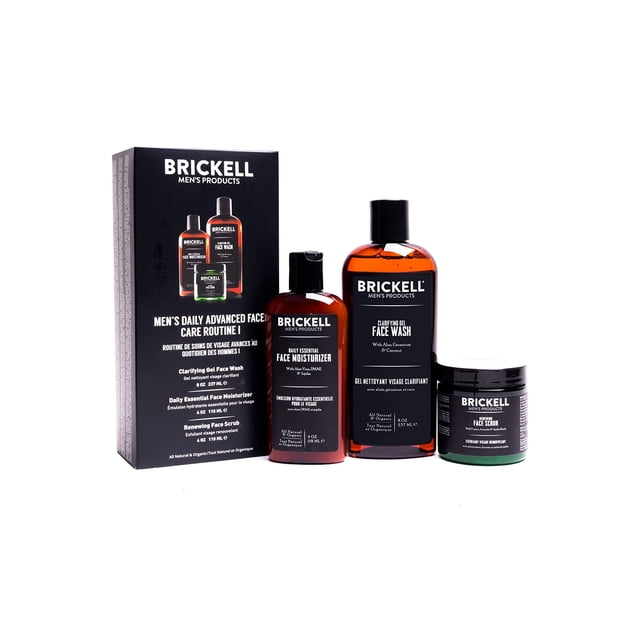 Brickell Men's Daily Advanced Face Care Routine I Gel limpiador facial lavado facial exfoliante loción hidratante facial natural y orgánico sin perfume Set de regalo para el cuidado de la piel de los