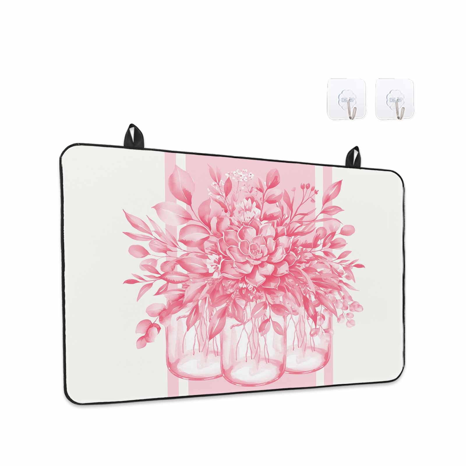 Eucalyptus Pink Stove Top Cover for Electric Stove, Heat-proof & Non Slip Glass Top Stove Cover Protector, Vintage Bottle Succulents Flower Stripes Kitchen Flat Cooktop Rubber Mat 24x21 Inches
