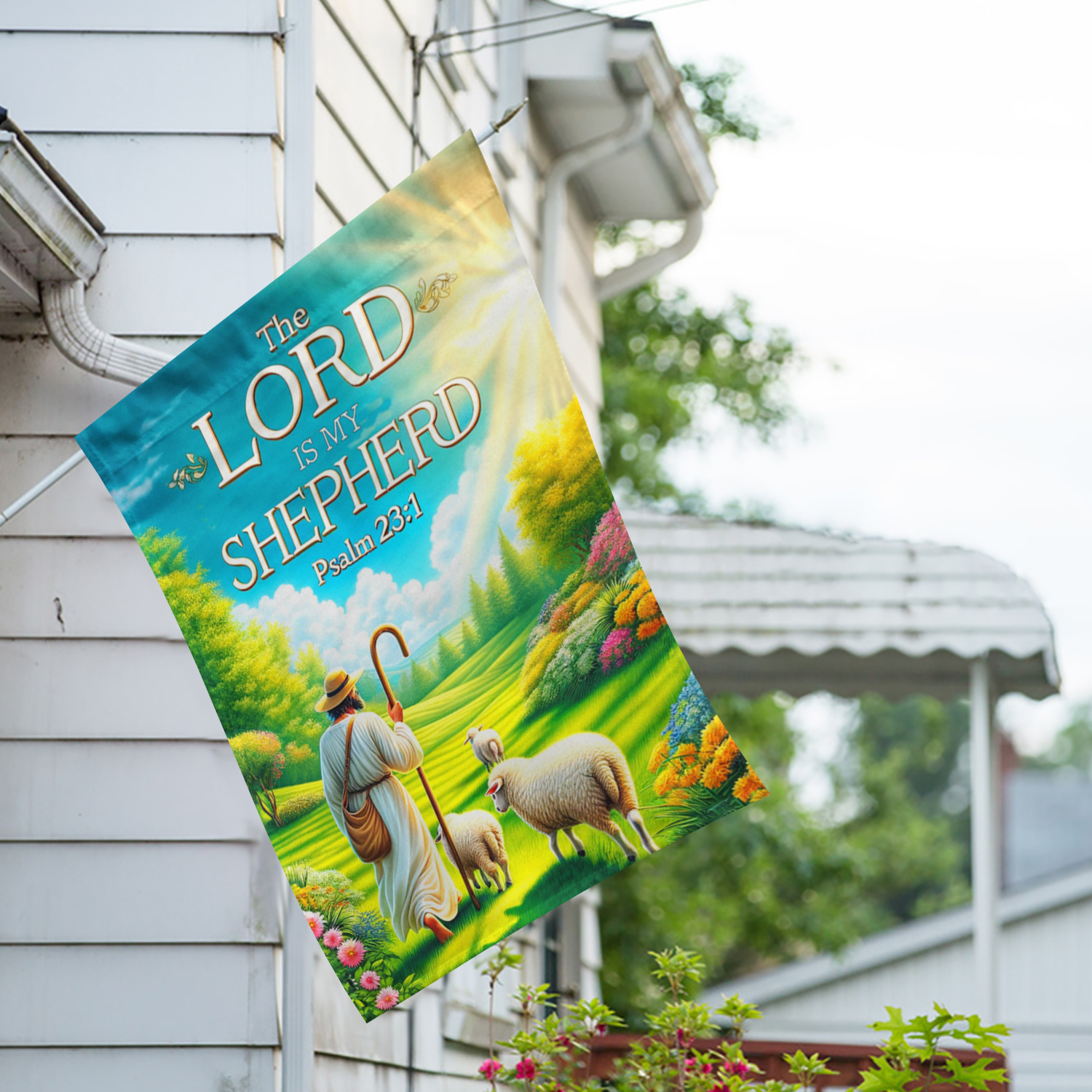 America Forever Bible Verse House Flag, 28 x 40 inch Double Sided, Psalm 23:1 The Lord is My Shepherd, Christian Quotes Religious Scripture Outdoor Decor, Holiday Outside Decorations Yard Flag