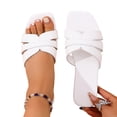 thumbnail image 4 of KIJBLAE Women's Solid Color Square Toe Open Toe Flat Slides, Wide Width Lightweight Casual Slippers for Summer White 36, 4 of 9
