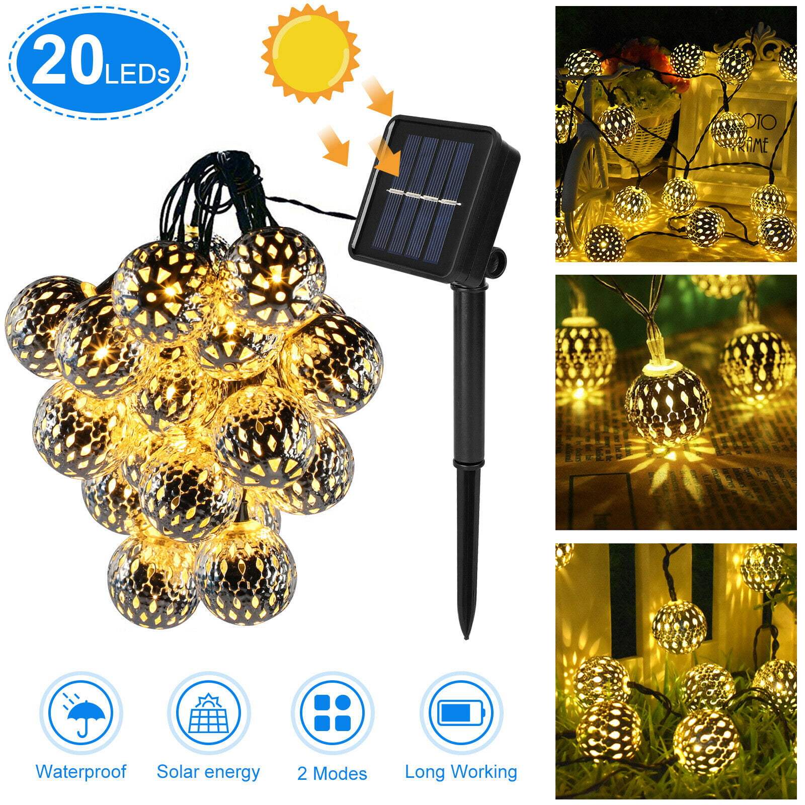 Details about   20LED Waterproof Solar Outdoor Moroccan String Light Party Path Yard Garden Lamp 