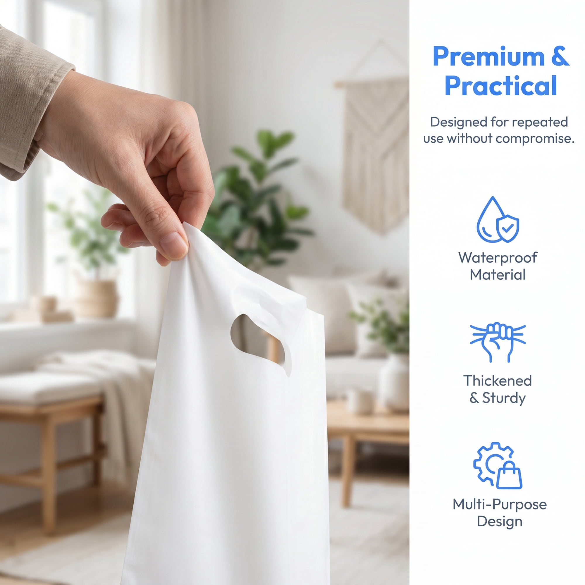 Unique Bargains 50Pcs Premium Waterproof Gift Bags White 9.8" x 13.8"