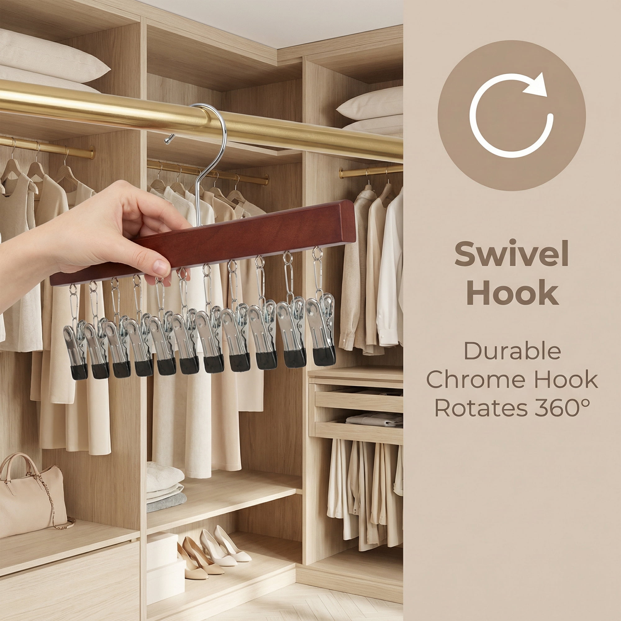 Unique Bargains Space Saving Wood Hat Hangers With 12 Hooks Dark Brown