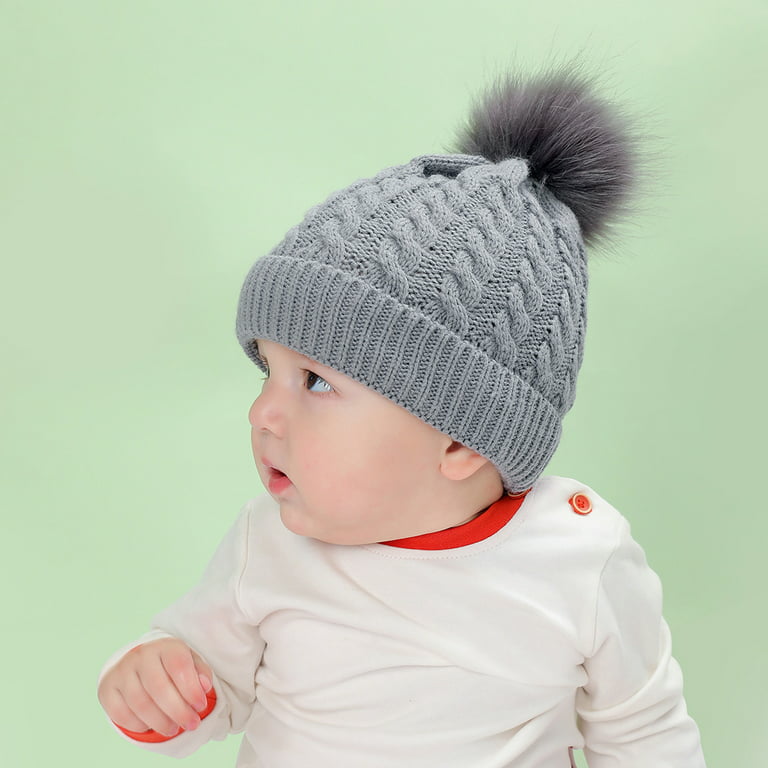 wofedyo Hats For Men Kids Winter Hat Toddler Knitted Pom Beanie Hat Cotton  Lined Cap Baby Girls Boys Hat Beanie Hats For MenGrey