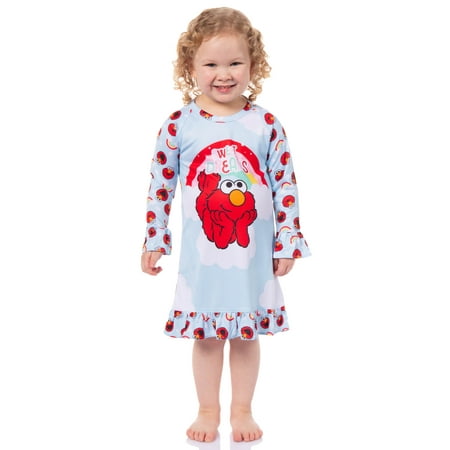 Sesame Street Girls' Sweet Dreams Elmo Rainbow Sleep Pajama Dress Nightgown