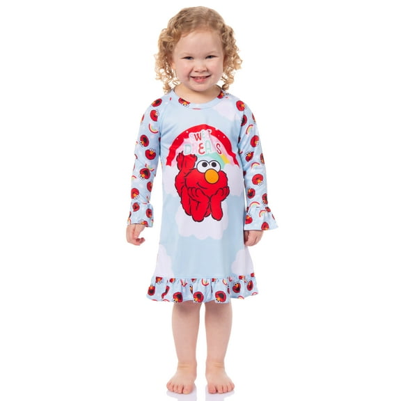 Sesame Street Girls' Sweet Dreams Elmo Rainbow Sleep Pajama Dress Nightgown