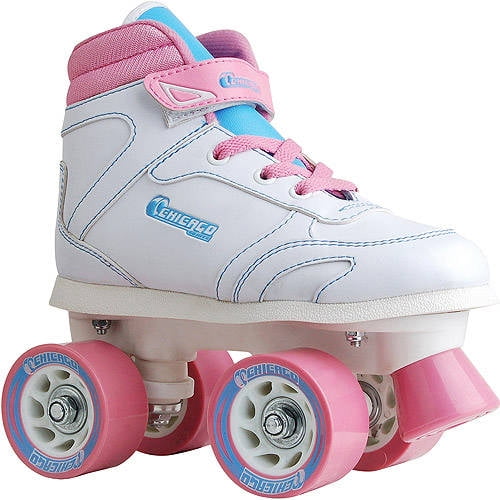 Chicago Skates Girls' Quad Roller Skates White, Pink, Teal Sidewalk Skates,  Size J12