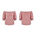 thumbnail image 7 of Setooff Womens Shirts, Gingham Off Shoulder Bubble Sleeve Shirts for Women, Elastic Ruffle Neck Loose Casual Summer Blouse, 7 of 7
