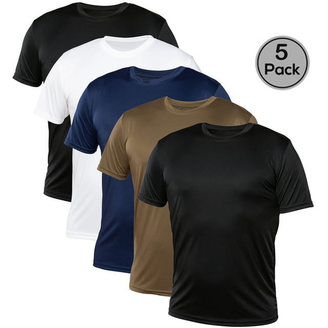 Blank Activewear Lot de 5 T-Shirts pour Hommes, Tissu de Performance à Séchage Rapide