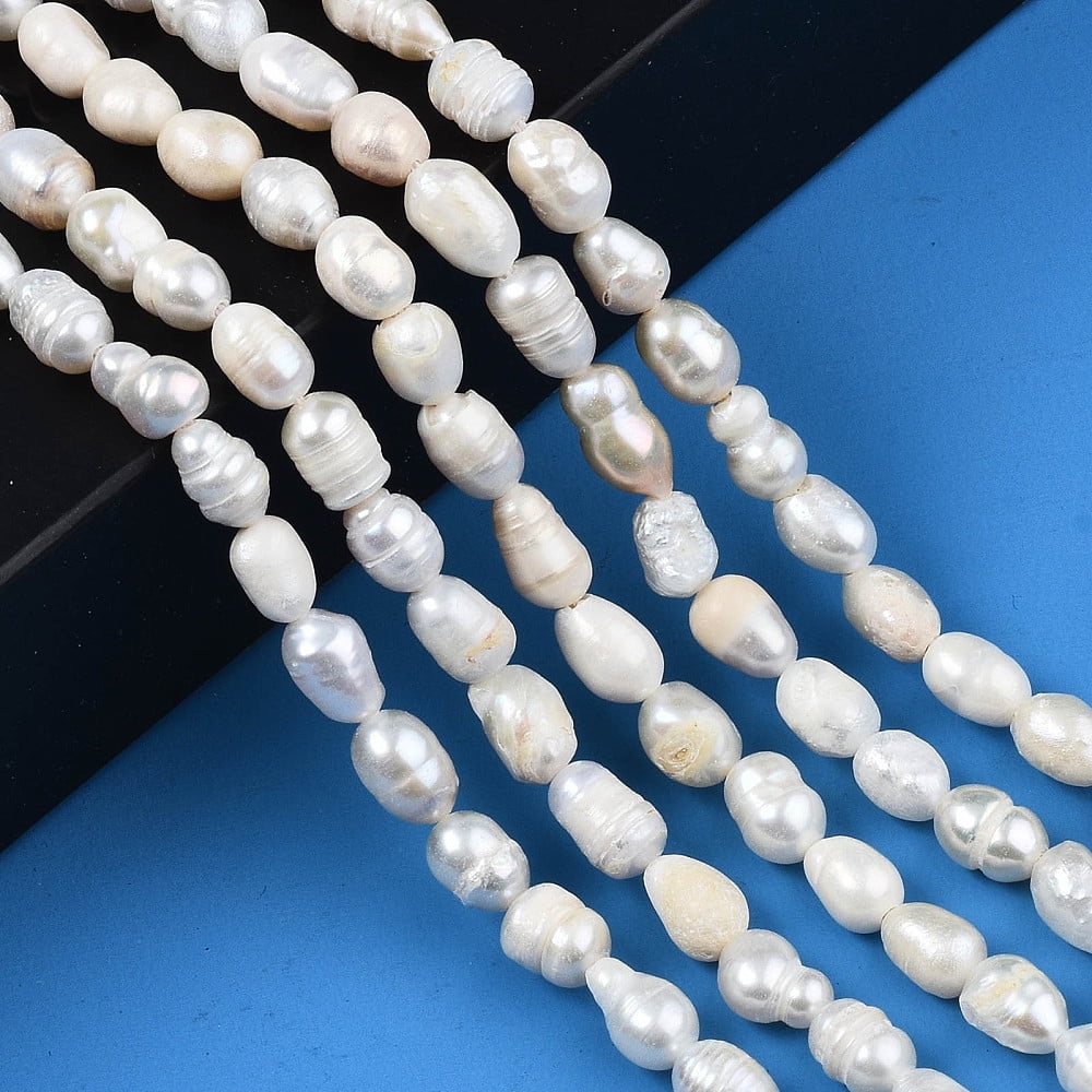 Natural Cultured Freshwater Pearl Beads Strands Rice Seashell Color 5~11.5x4.5~6mm Hole: 0.7mm about 43~46pcs/strand 13.39 inch(34cm)